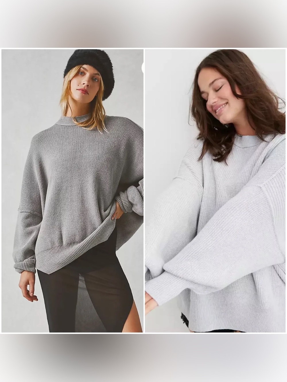 Free People Light Gray Ribbed Tunic Sweater